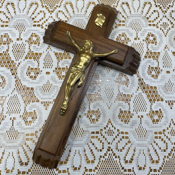 Vtg Wood Cross Crucifix Holy Water Bottle Candles Catholic Religious - Picture 2 of 9